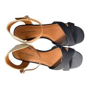 Lucky Brand Ladies Maey Lee Espadrille Wedge Sandal Black Natural Women’s 9